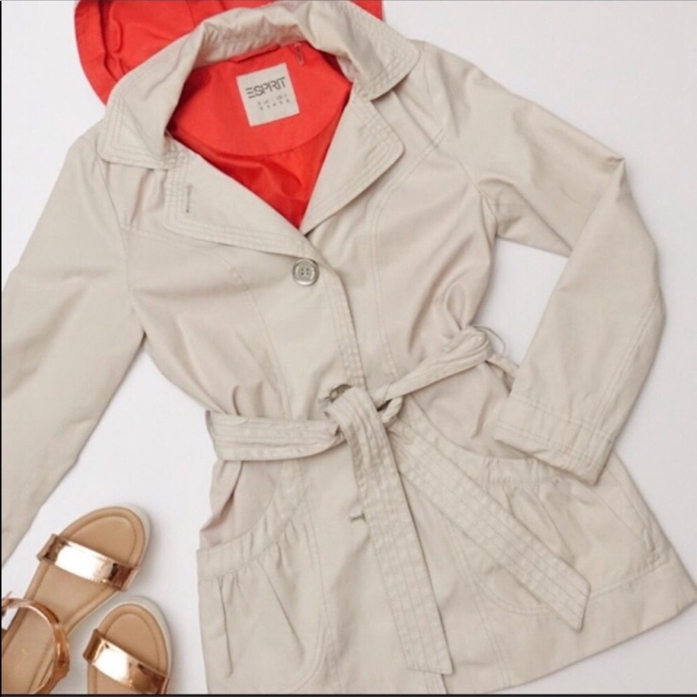 Esprit Tan Khaki Hooded Trench Coat
